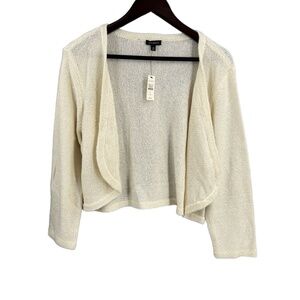 Talbots Cardigan Sweater‎ Cream Open Front Sequin Detail Long Sleeve XL New